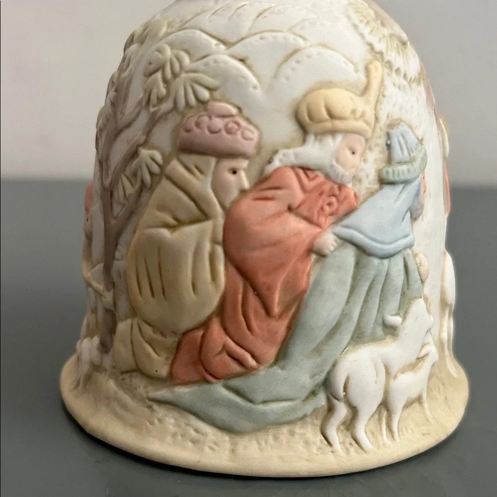 Porcelain Nativity Decorative Bell in Soft Pastel Colors